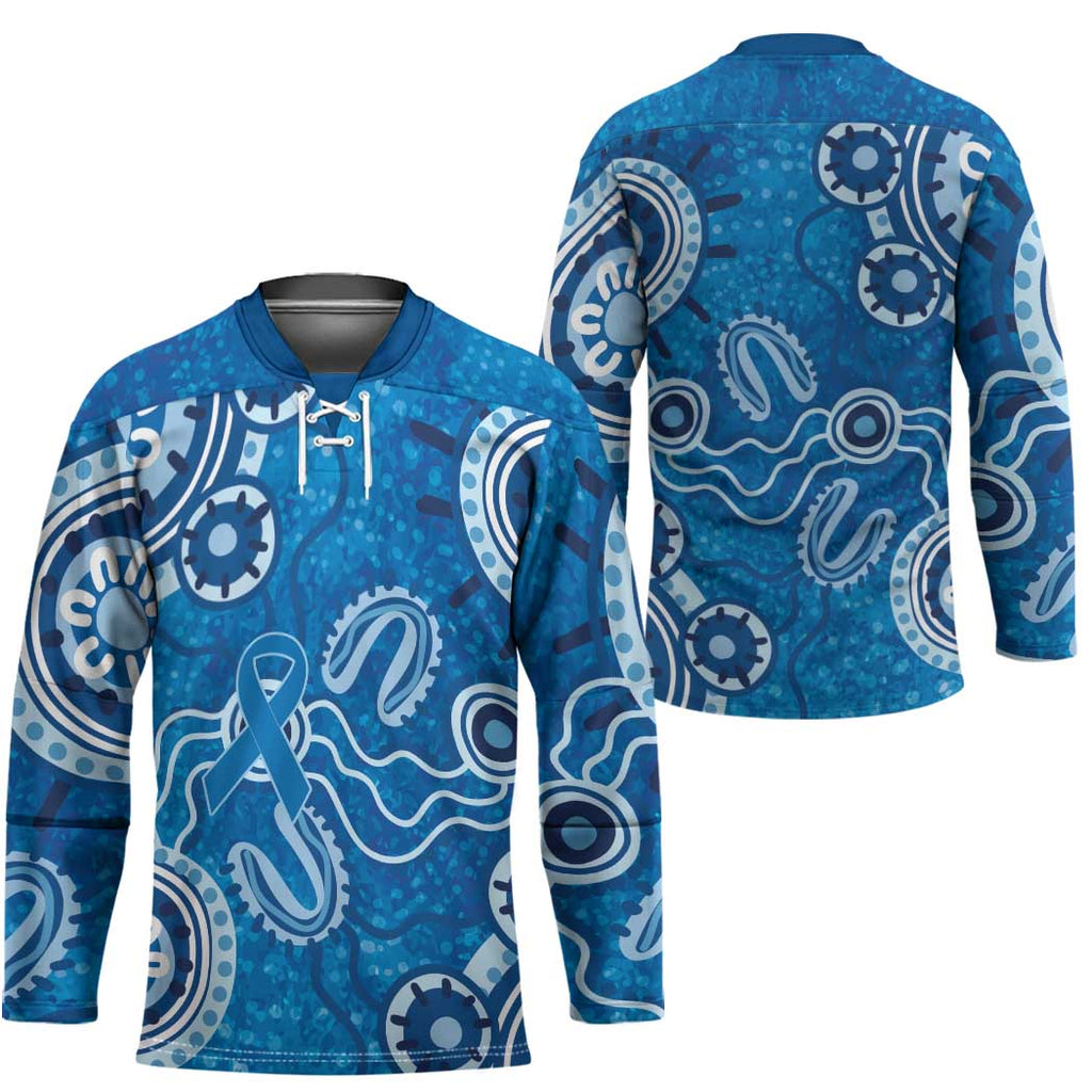 Australia Indigenous Prostate Cancer Awareness Hockey Jersey Blue Ribbon Aboriginal Art - Aussie Hoodie