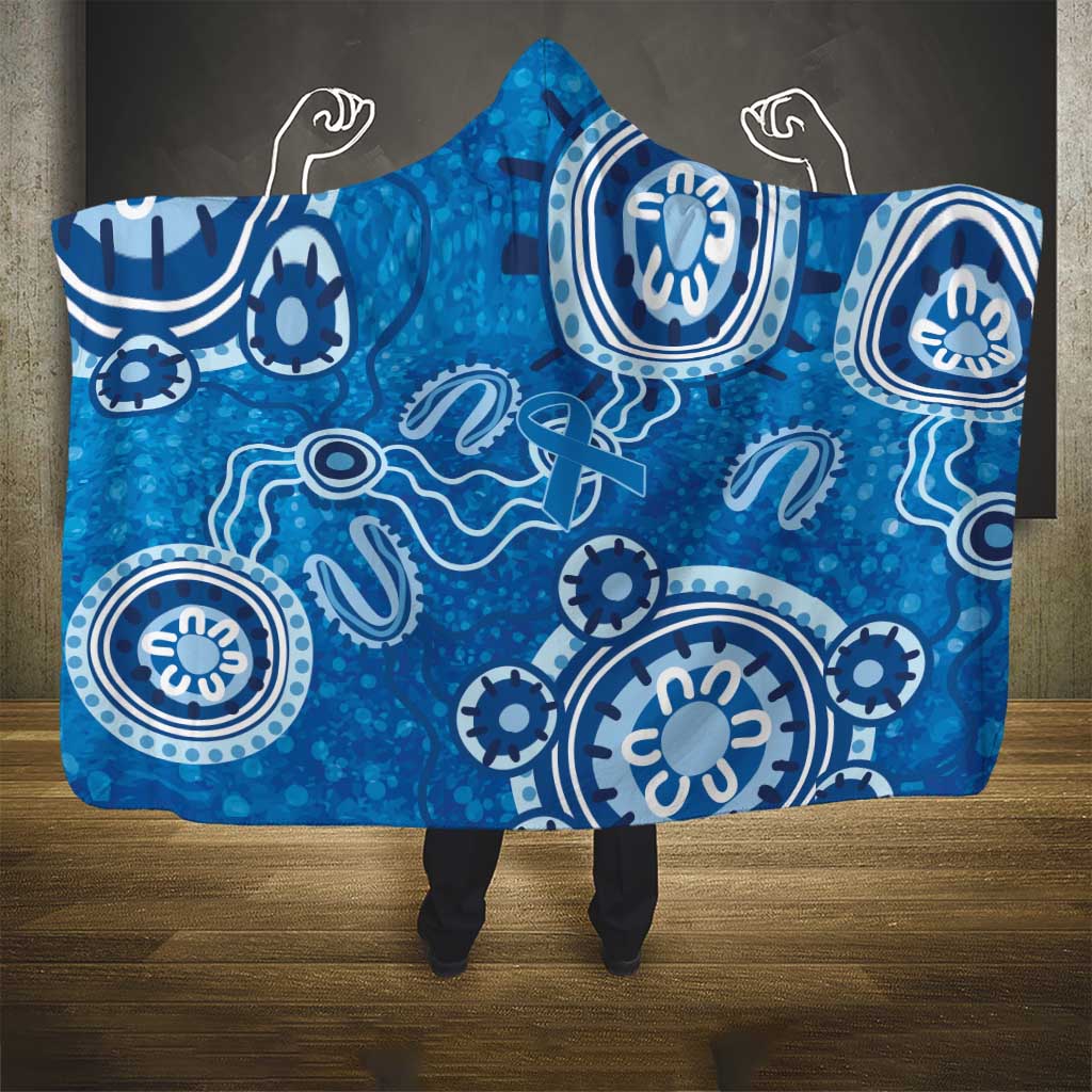 Australia Indigenous Prostate Cancer Awareness Hooded Blanket Blue Ribbon Aboriginal Art - Aussie Hoodie