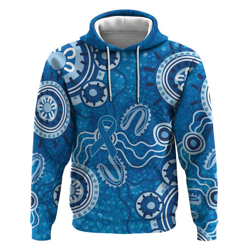 Australia Indigenous Prostate Cancer Awareness Hoodie Blue Ribbon Aboriginal Art - Aussie Hoodie