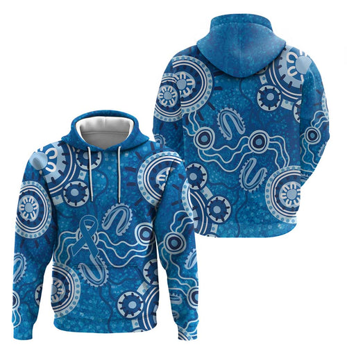 Australia Indigenous Prostate Cancer Awareness Hoodie Blue Ribbon Aboriginal Art - Aussie Hoodie
