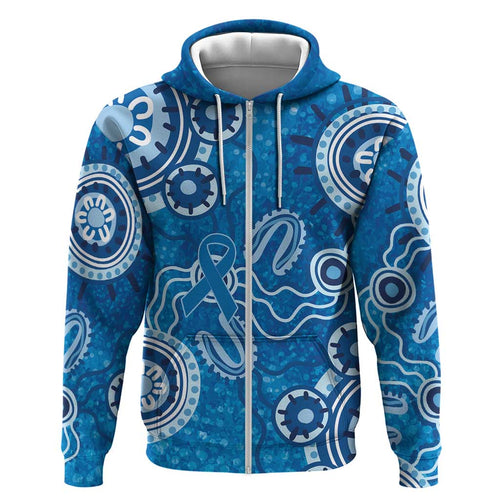 Australia Indigenous Prostate Cancer Awareness Hoodie Blue Ribbon Aboriginal Art - Aussie Hoodie