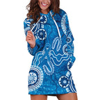 Australia Indigenous Prostate Cancer Awareness Hoodie Dress Blue Ribbon Aboriginal Art - Aussie Hoodie