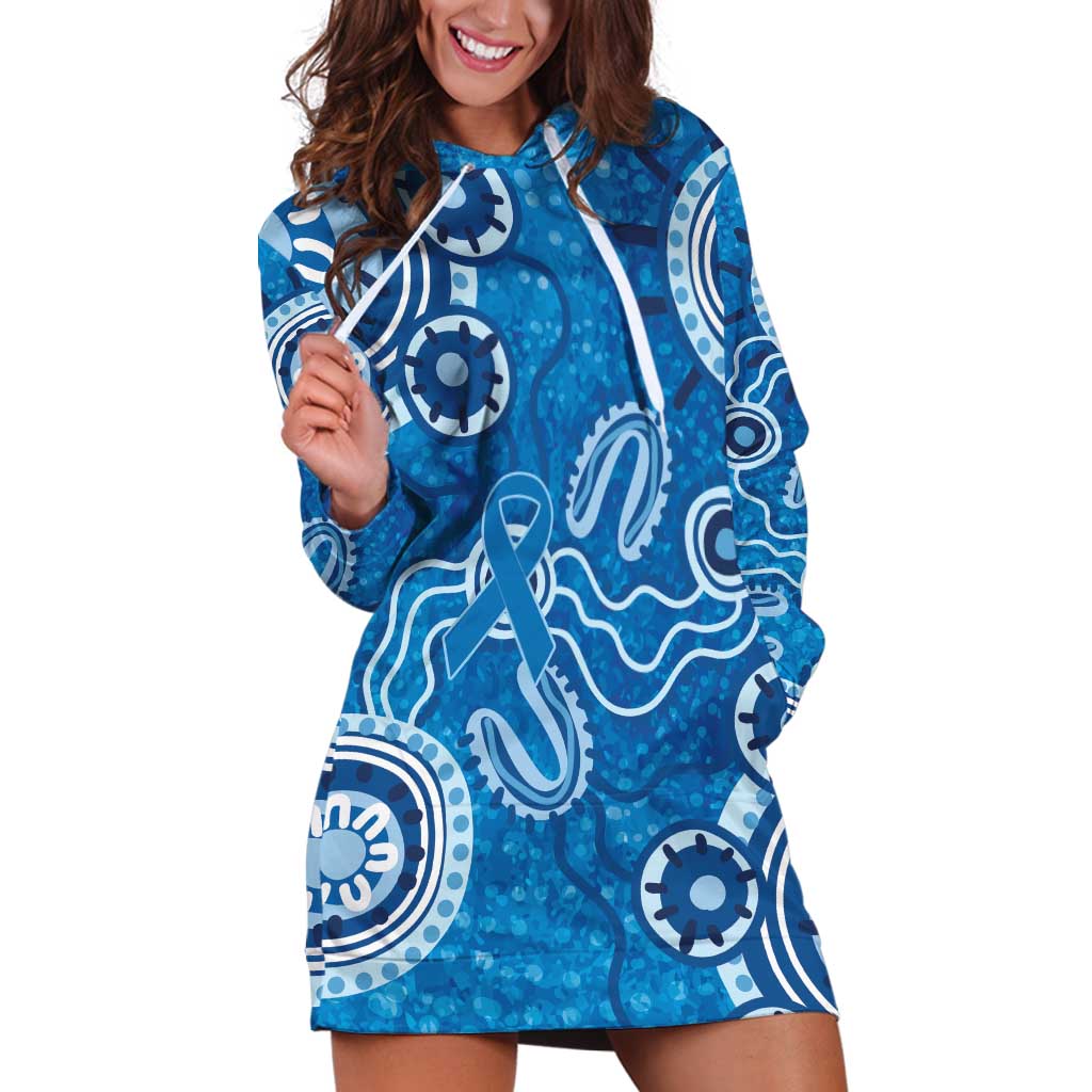 Australia Indigenous Prostate Cancer Awareness Hoodie Dress Blue Ribbon Aboriginal Art - Aussie Hoodie