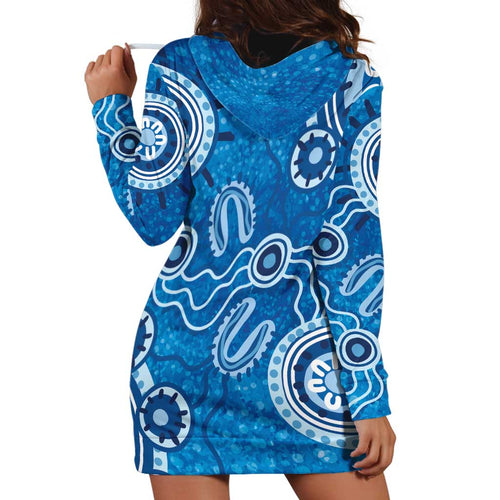 Australia Indigenous Prostate Cancer Awareness Hoodie Dress Blue Ribbon Aboriginal Art - Aussie Hoodie