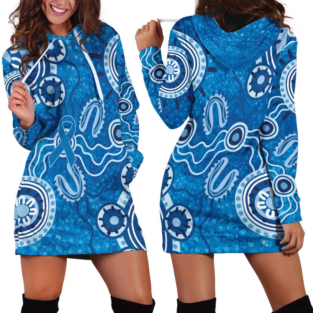 Australia Indigenous Prostate Cancer Awareness Hoodie Dress Blue Ribbon Aboriginal Art - Aussie Hoodie