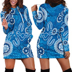 Australia Indigenous Prostate Cancer Awareness Hoodie Dress Blue Ribbon Aboriginal Art - Aussie Hoodie