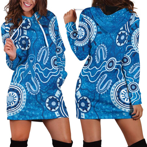 Australia Indigenous Prostate Cancer Awareness Hoodie Dress Blue Ribbon Aboriginal Art - Aussie Hoodie