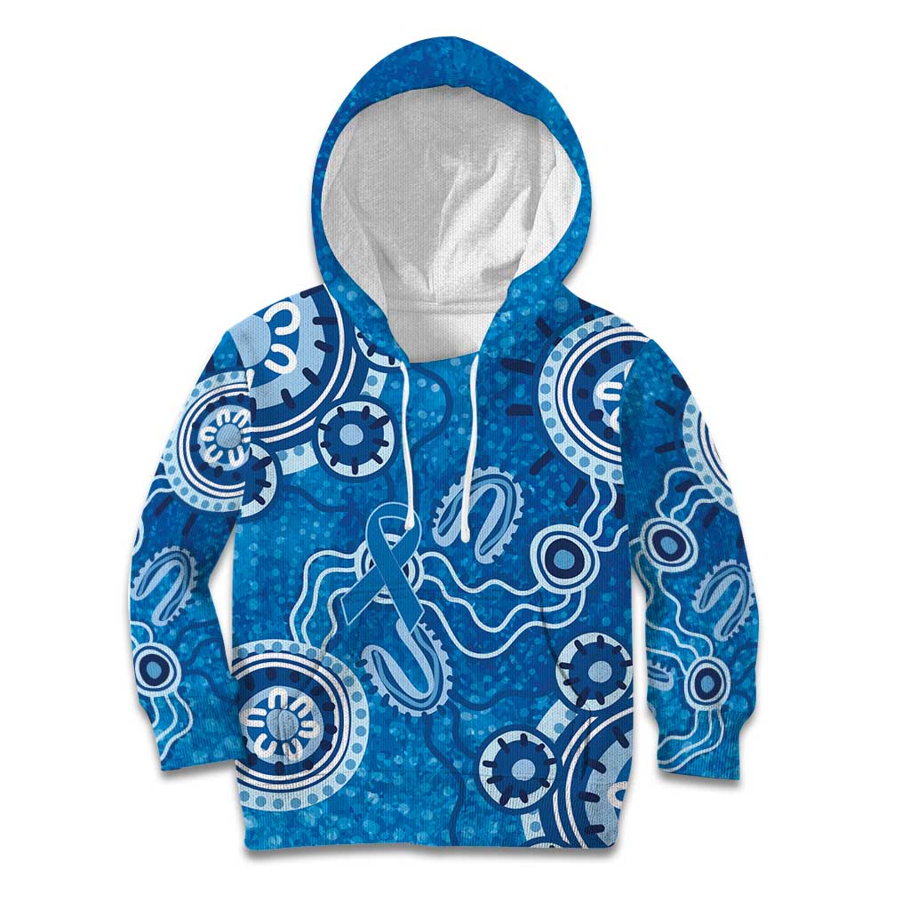 Australia Indigenous Prostate Cancer Awareness Kid Hoodie Blue Ribbon Aboriginal Art - Aussie Hoodie