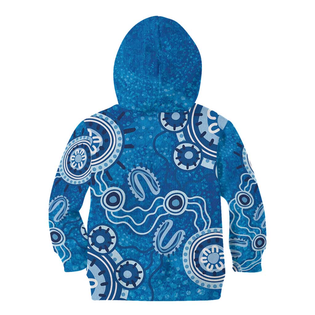 Australia Indigenous Prostate Cancer Awareness Kid Hoodie Blue Ribbon Aboriginal Art - Aussie Hoodie