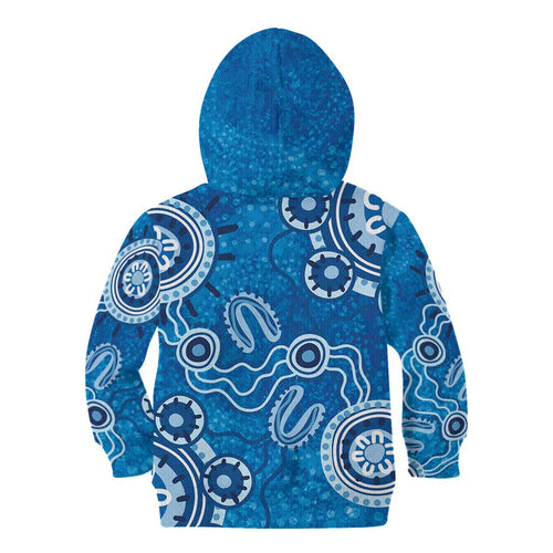 Australia Indigenous Prostate Cancer Awareness Kid Hoodie Blue Ribbon Aboriginal Art - Aussie Hoodie