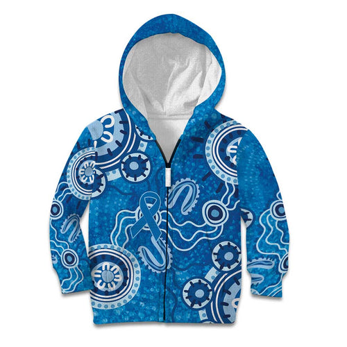 Australia Indigenous Prostate Cancer Awareness Kid Hoodie Blue Ribbon Aboriginal Art - Aussie Hoodie