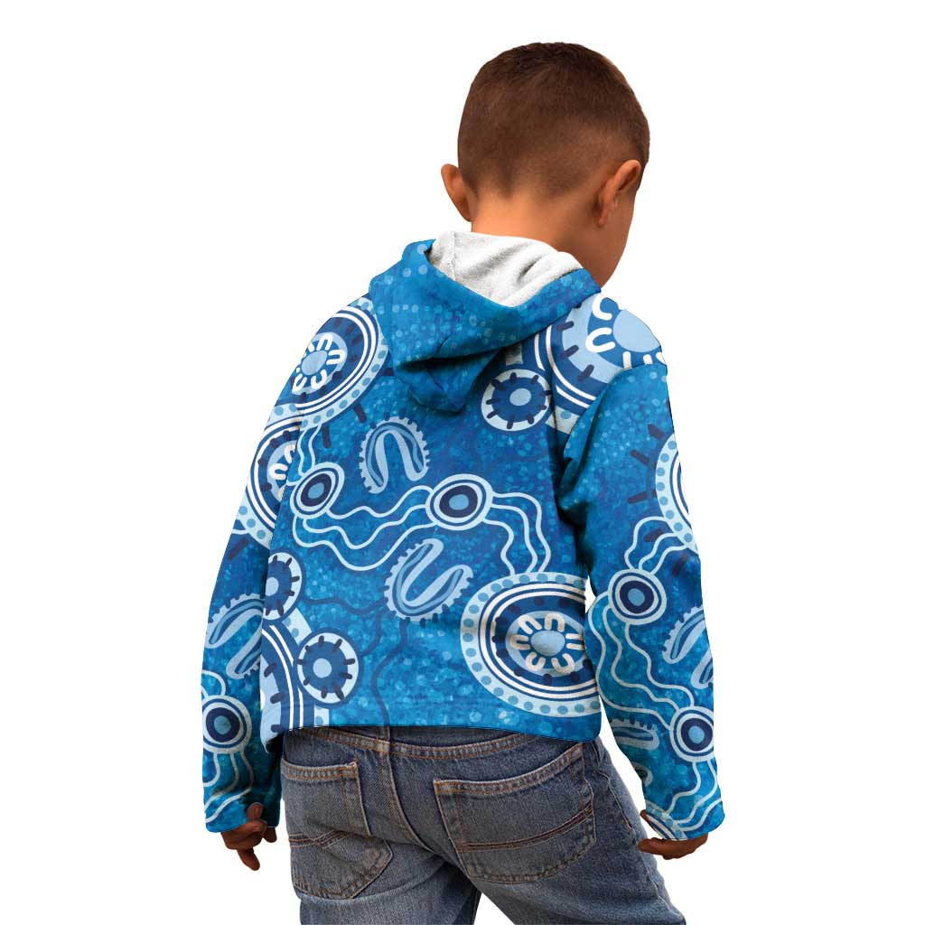 Australia Indigenous Prostate Cancer Awareness Kid Hoodie Blue Ribbon Aboriginal Art - Aussie Hoodie