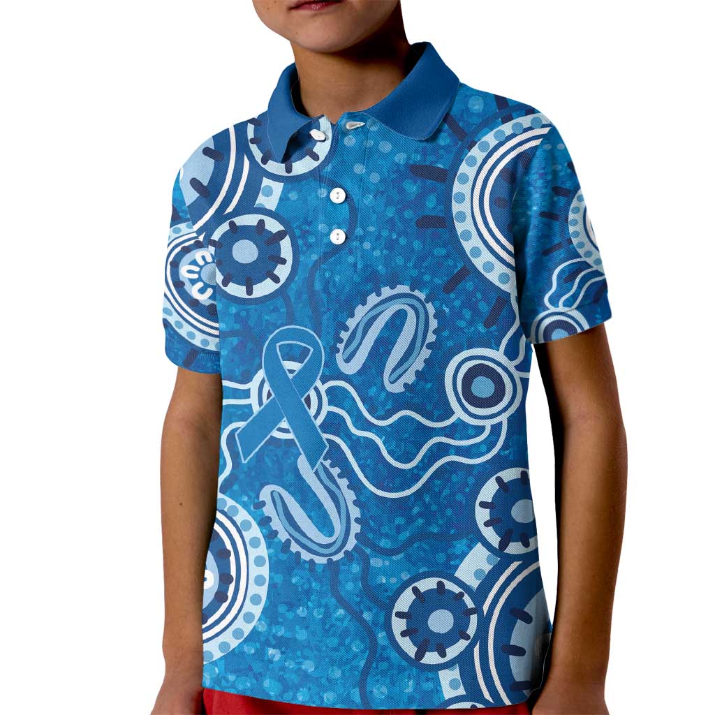 Australia Indigenous Prostate Cancer Awareness Kid Polo Shirt Blue Ribbon Aboriginal Art - Aussie Hoodie