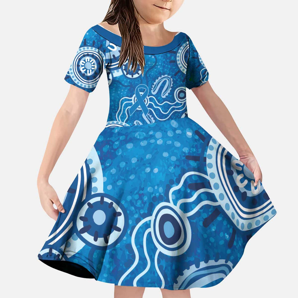 Australia Indigenous Prostate Cancer Awareness Kid Short Sleeve Dress Blue Ribbon Aboriginal Art - Aussie Hoodie