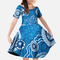 Australia Indigenous Prostate Cancer Awareness Kid Short Sleeve Dress Blue Ribbon Aboriginal Art - Aussie Hoodie