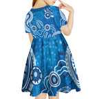 Australia Indigenous Prostate Cancer Awareness Kid Short Sleeve Dress Blue Ribbon Aboriginal Art - Aussie Hoodie