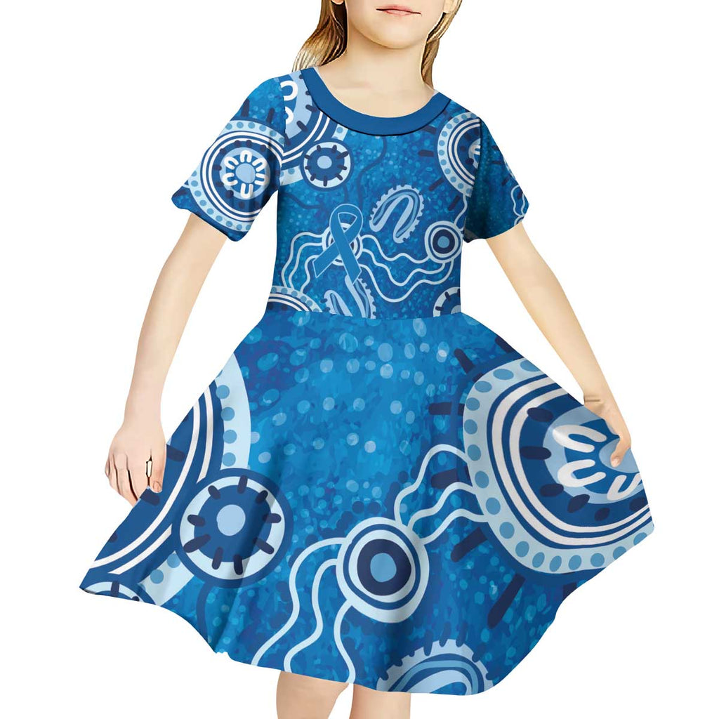 Australia Indigenous Prostate Cancer Awareness Kid Short Sleeve Dress Blue Ribbon Aboriginal Art - Aussie Hoodie
