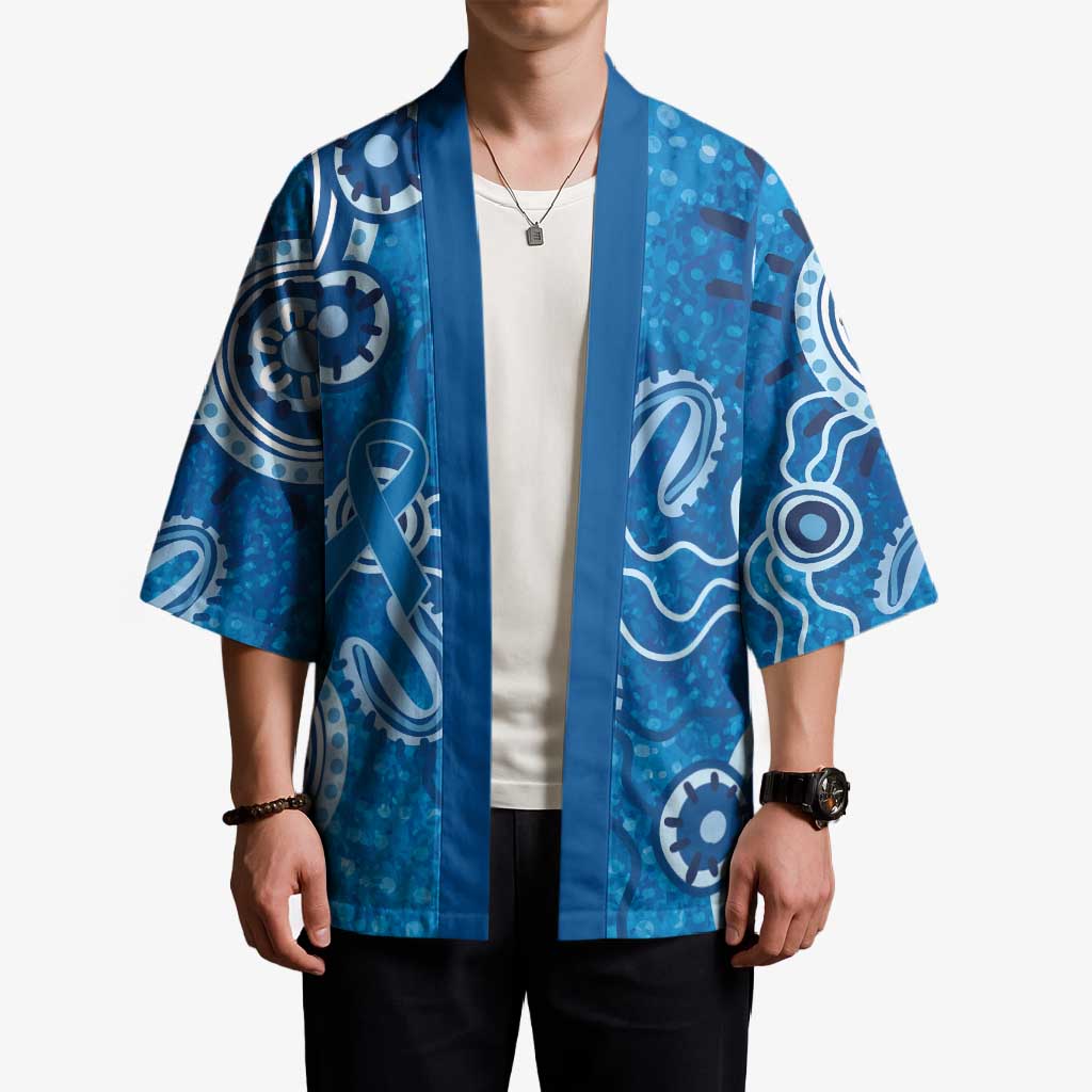 Australia Indigenous Prostate Cancer Awareness Kimono Blue Ribbon Aboriginal Art - Aussie Hoodie