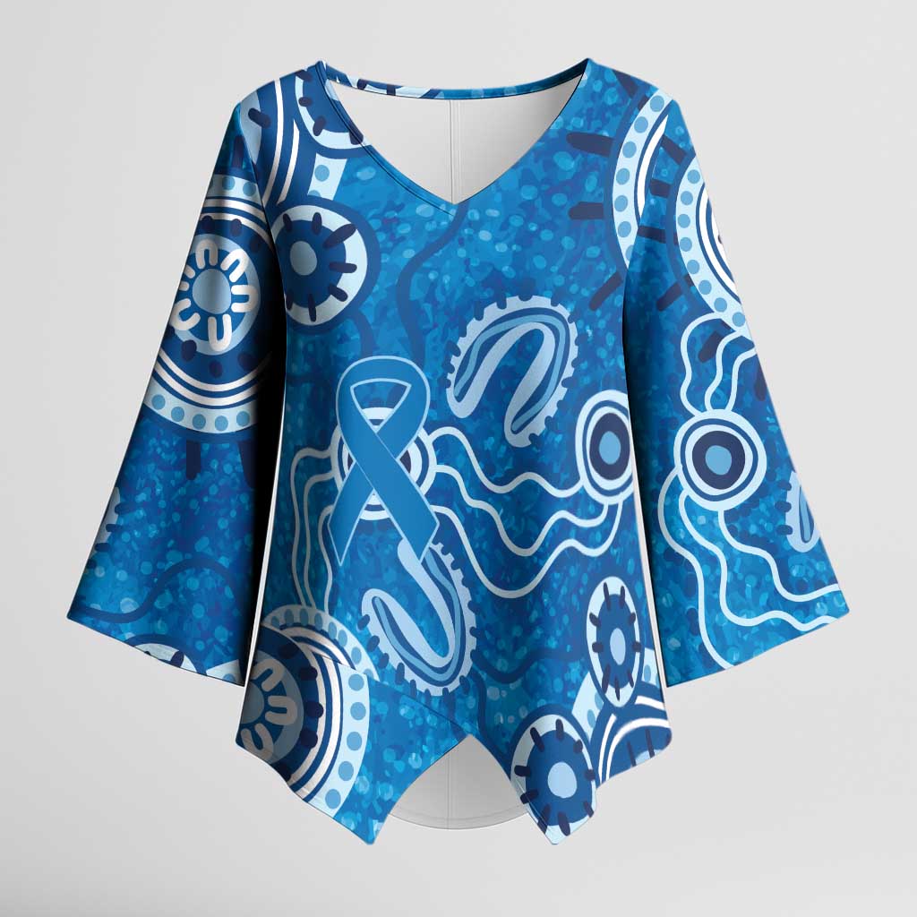 Australia Indigenous Prostate Cancer Awareness Kimono Sleeve Blouse Blue Ribbon Aboriginal Art - Aussie Hoodie