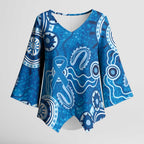 Australia Indigenous Prostate Cancer Awareness Kimono Sleeve Blouse Blue Ribbon Aboriginal Art - Aussie Hoodie
