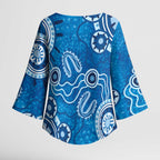 Australia Indigenous Prostate Cancer Awareness Kimono Sleeve Blouse Blue Ribbon Aboriginal Art - Aussie Hoodie