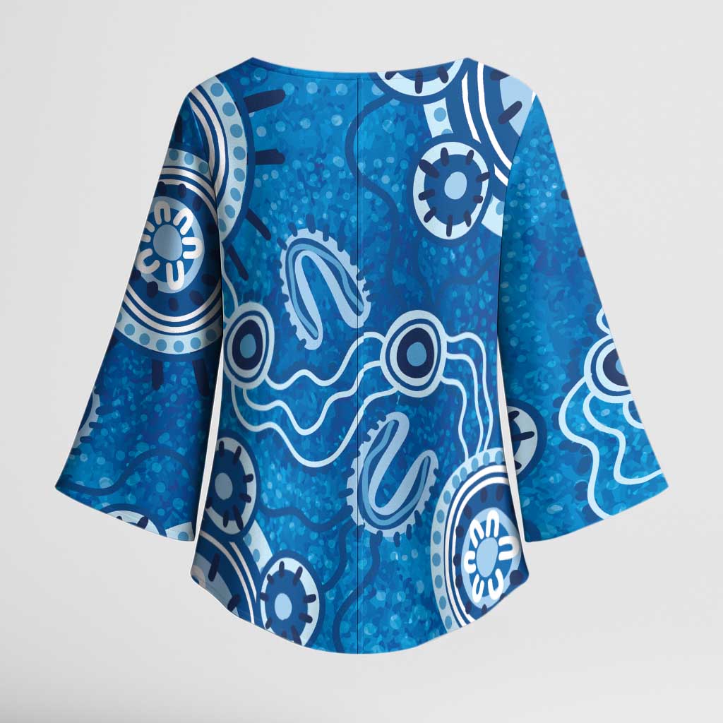 Australia Indigenous Prostate Cancer Awareness Kimono Sleeve Blouse Blue Ribbon Aboriginal Art - Aussie Hoodie