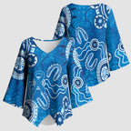 Australia Indigenous Prostate Cancer Awareness Kimono Sleeve Blouse Blue Ribbon Aboriginal Art - Aussie Hoodie