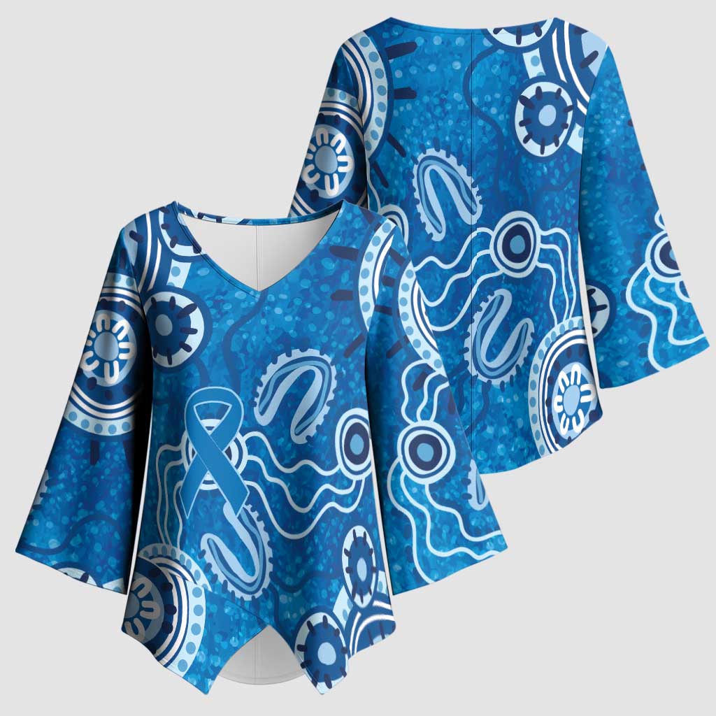 Australia Indigenous Prostate Cancer Awareness Kimono Sleeve Blouse Blue Ribbon Aboriginal Art - Aussie Hoodie