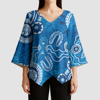 Australia Indigenous Prostate Cancer Awareness Kimono Sleeve Blouse Blue Ribbon Aboriginal Art - Aussie Hoodie