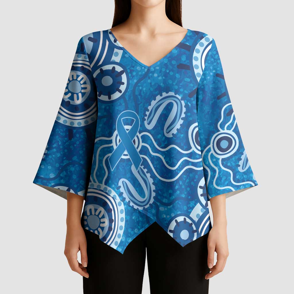 Australia Indigenous Prostate Cancer Awareness Kimono Sleeve Blouse Blue Ribbon Aboriginal Art - Aussie Hoodie