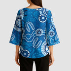 Australia Indigenous Prostate Cancer Awareness Kimono Sleeve Blouse Blue Ribbon Aboriginal Art - Aussie Hoodie