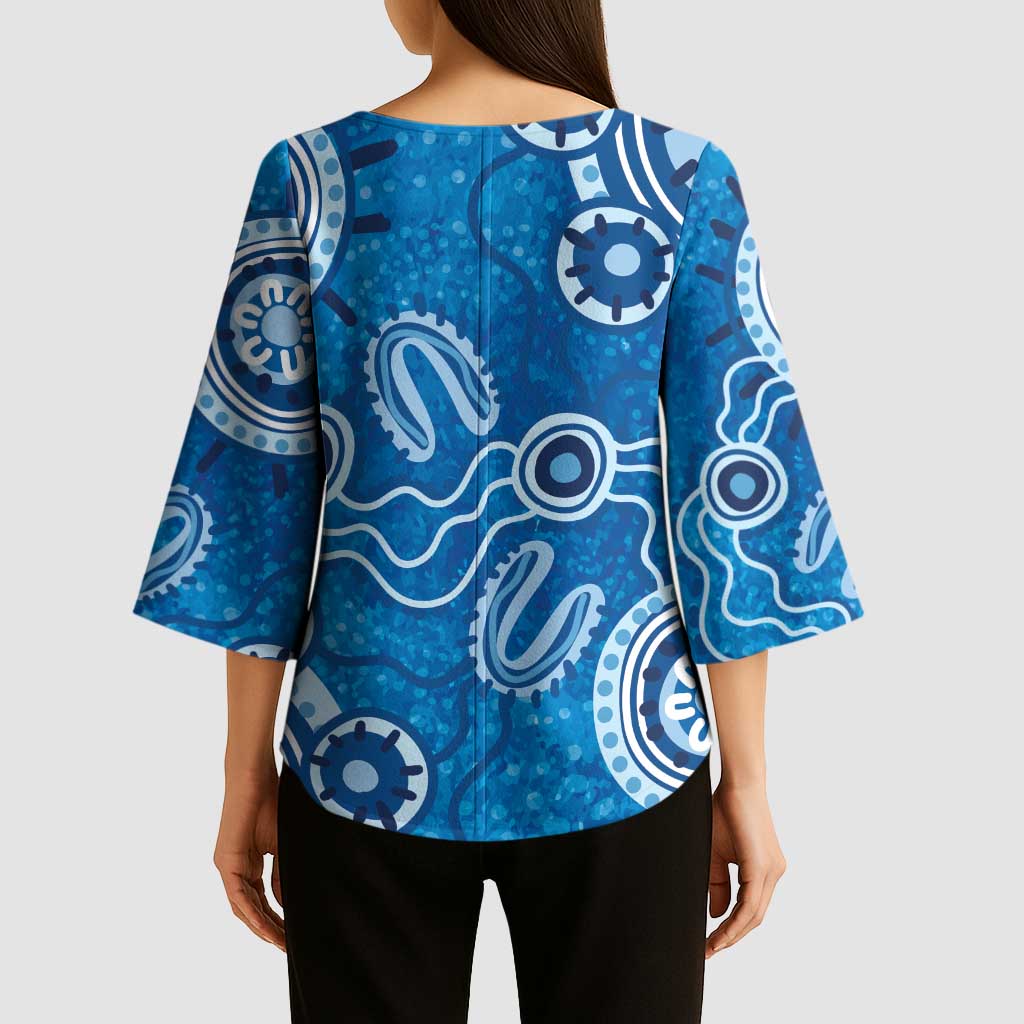 Australia Indigenous Prostate Cancer Awareness Kimono Sleeve Blouse Blue Ribbon Aboriginal Art - Aussie Hoodie