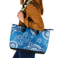 Australia Indigenous Prostate Cancer Awareness Leather Tote Bag Blue Ribbon Aboriginal Art - Aussie Hoodie