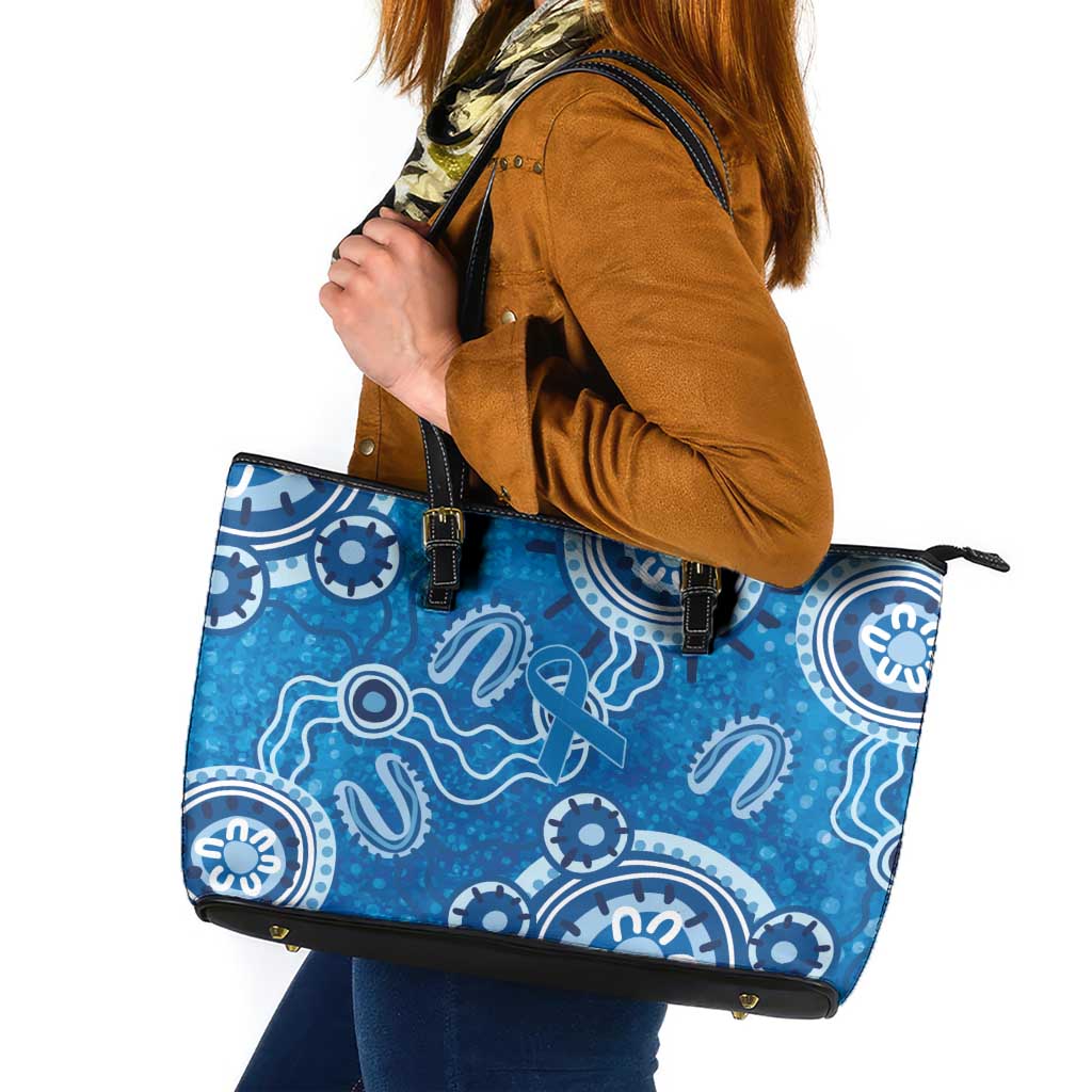 Australia Indigenous Prostate Cancer Awareness Leather Tote Bag Blue Ribbon Aboriginal Art - Aussie Hoodie