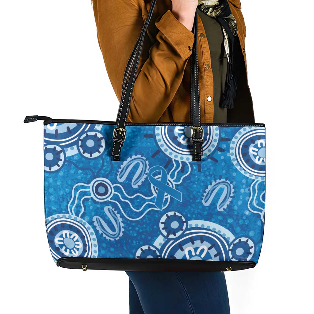 Australia Indigenous Prostate Cancer Awareness Leather Tote Bag Blue Ribbon Aboriginal Art - Aussie Hoodie