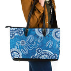 Australia Indigenous Prostate Cancer Awareness Leather Tote Bag Blue Ribbon Aboriginal Art - Aussie Hoodie