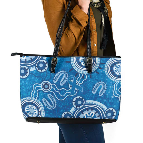Australia Indigenous Prostate Cancer Awareness Leather Tote Bag Blue Ribbon Aboriginal Art - Aussie Hoodie