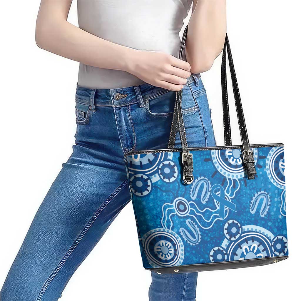 Australia Indigenous Prostate Cancer Awareness Leather Tote Bag Blue Ribbon Aboriginal Art - Aussie Hoodie
