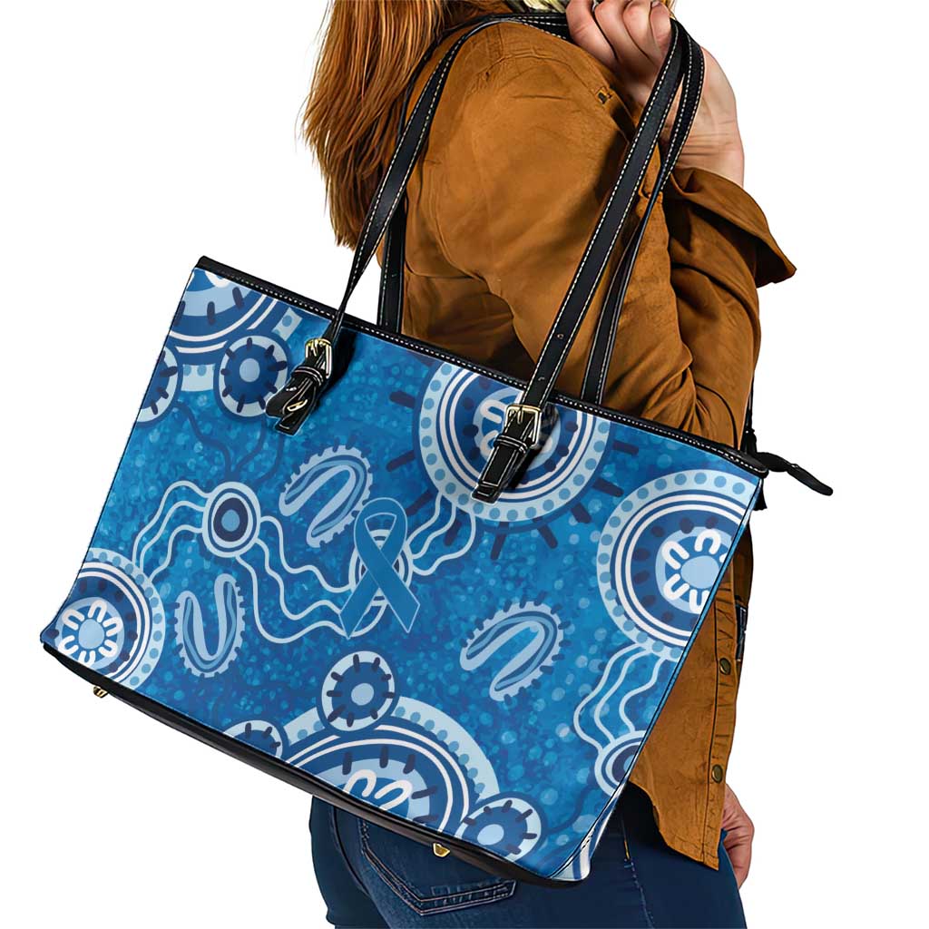 Australia Indigenous Prostate Cancer Awareness Leather Tote Bag Blue Ribbon Aboriginal Art - Aussie Hoodie
