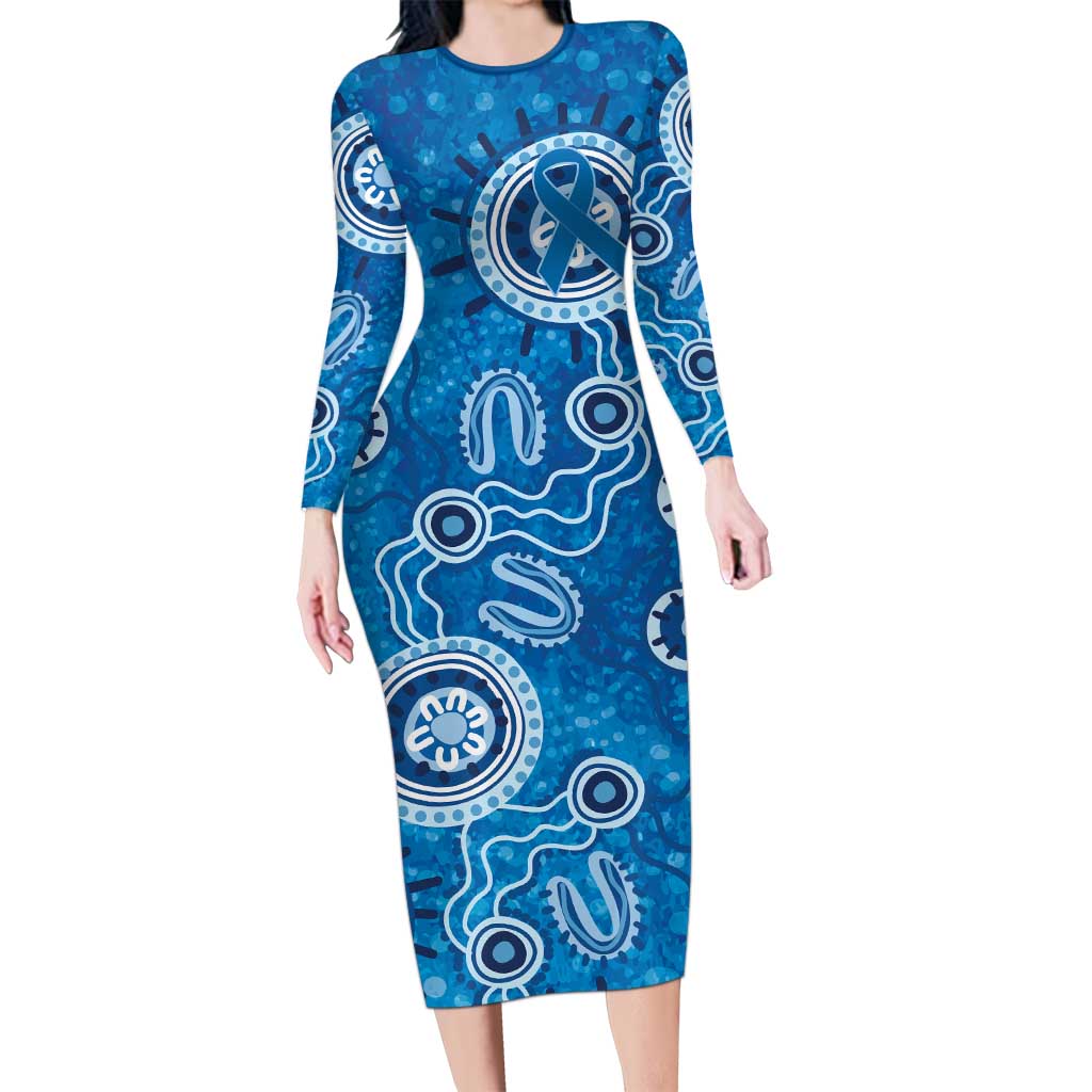 Australia Indigenous Prostate Cancer Awareness Long Sleeve Bodycon Dress Blue Ribbon Aboriginal Art - Aussie Hoodie