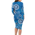 Australia Indigenous Prostate Cancer Awareness Long Sleeve Bodycon Dress Blue Ribbon Aboriginal Art - Aussie Hoodie