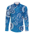 Australia Indigenous Prostate Cancer Awareness Long Sleeve Button Shirt Blue Ribbon Aboriginal Art - Aussie Hoodie
