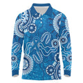 Australia Indigenous Prostate Cancer Awareness Long Sleeve Polo Shirt Blue Ribbon Aboriginal Art - Aussie Hoodie