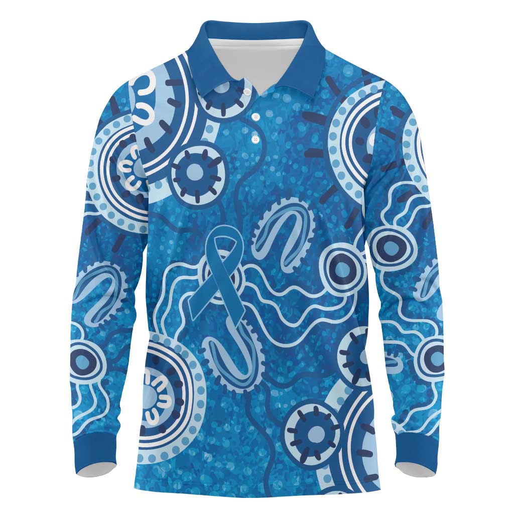 Australia Indigenous Prostate Cancer Awareness Long Sleeve Polo Shirt Blue Ribbon Aboriginal Art - Aussie Hoodie