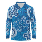 Australia Indigenous Prostate Cancer Awareness Long Sleeve Polo Shirt Blue Ribbon Aboriginal Art - Aussie Hoodie