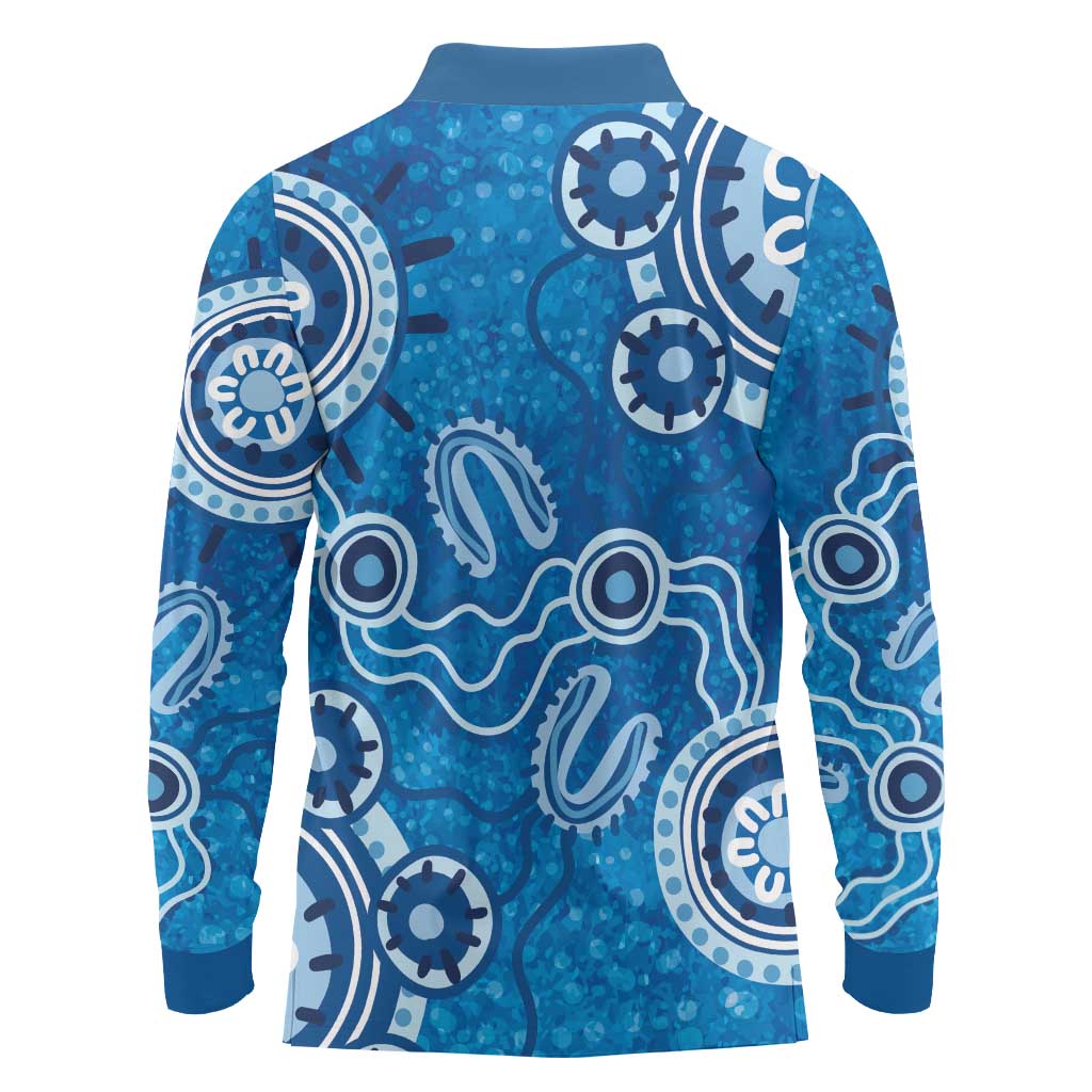 Australia Indigenous Prostate Cancer Awareness Long Sleeve Polo Shirt Blue Ribbon Aboriginal Art - Aussie Hoodie
