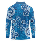 Australia Indigenous Prostate Cancer Awareness Long Sleeve Polo Shirt Blue Ribbon Aboriginal Art - Aussie Hoodie