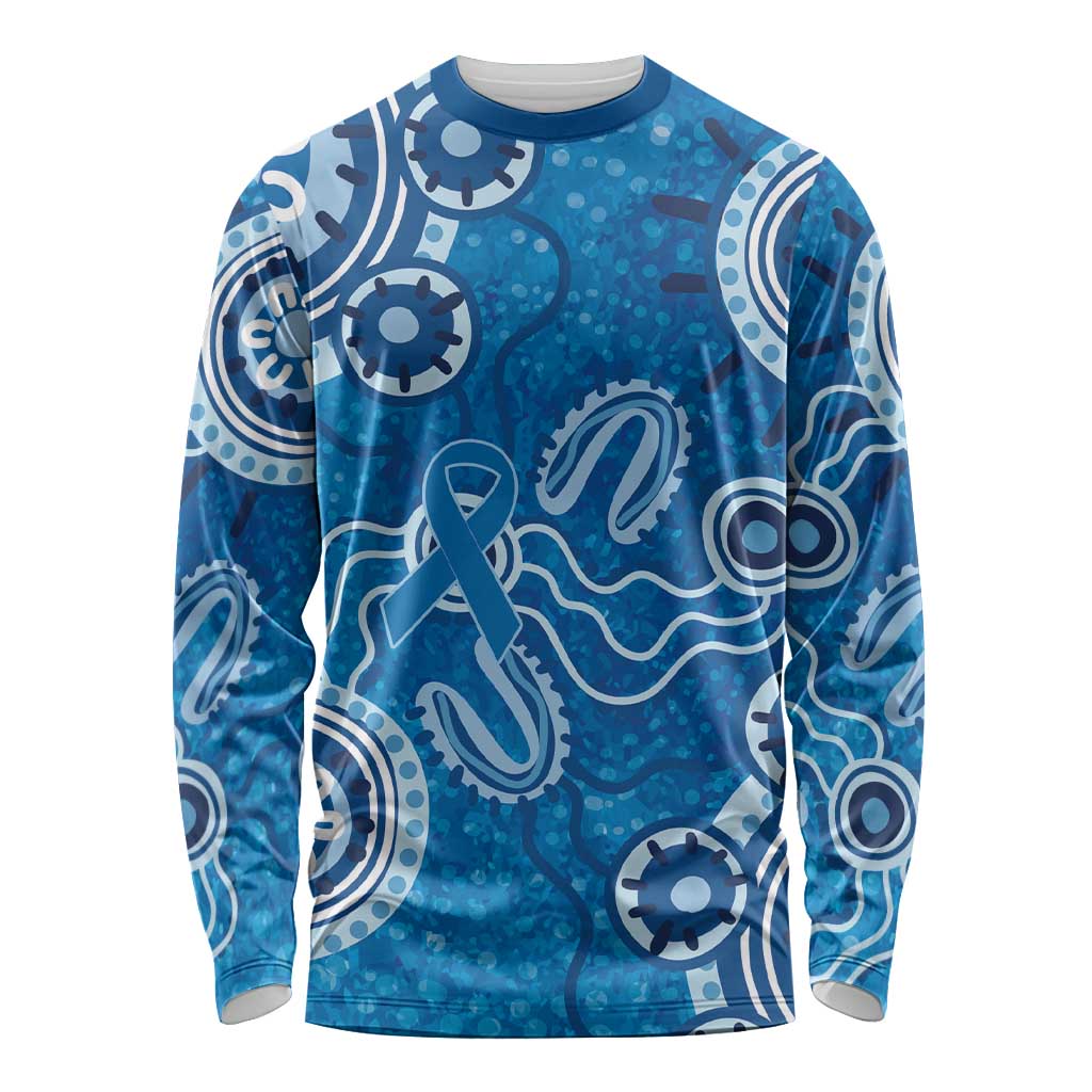 Australia Indigenous Prostate Cancer Awareness Long Sleeve Shirt Blue Ribbon Aboriginal Art - Aussie Hoodie