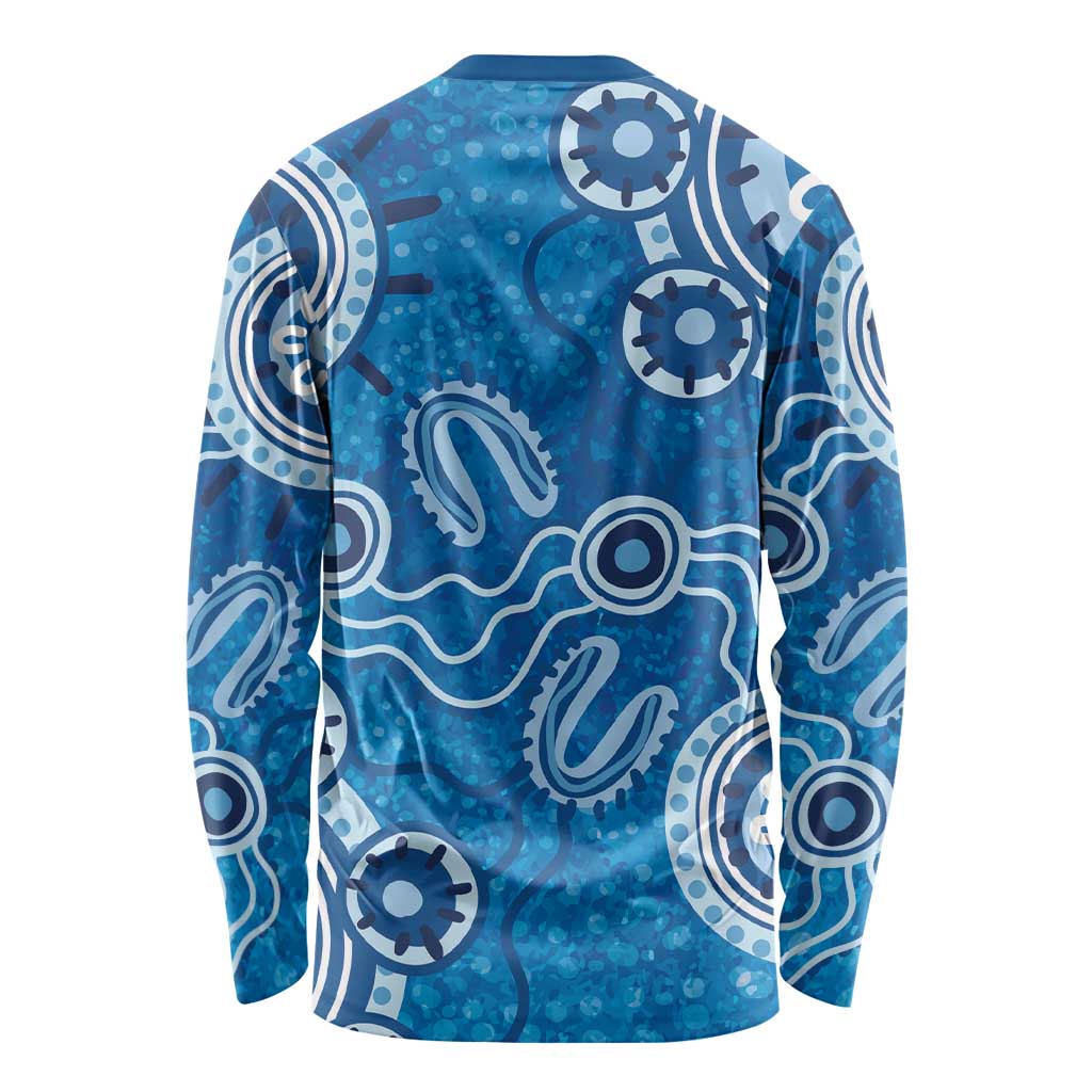 Australia Indigenous Prostate Cancer Awareness Long Sleeve Shirt Blue Ribbon Aboriginal Art - Aussie Hoodie