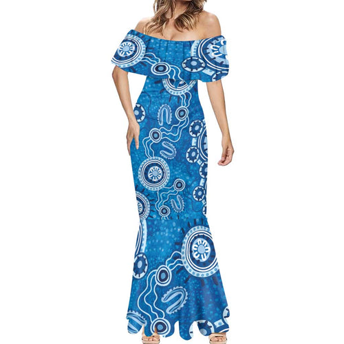Australia Indigenous Prostate Cancer Awareness Mermaid Dress Blue Ribbon Aboriginal Art - Aussie Hoodie
